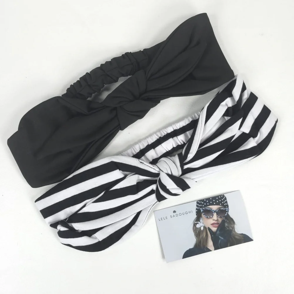 NWT LELE SADOUGHI SET‎ of 2 Betty Headbands Black & White LSHA376BW One Size